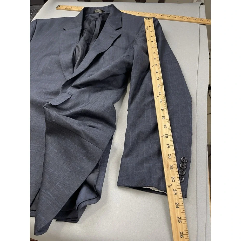 Jos A Bank Men Suit 43‎ Blue Plaid Signature Formal Wool Blazer 2 pc Pants 36x30